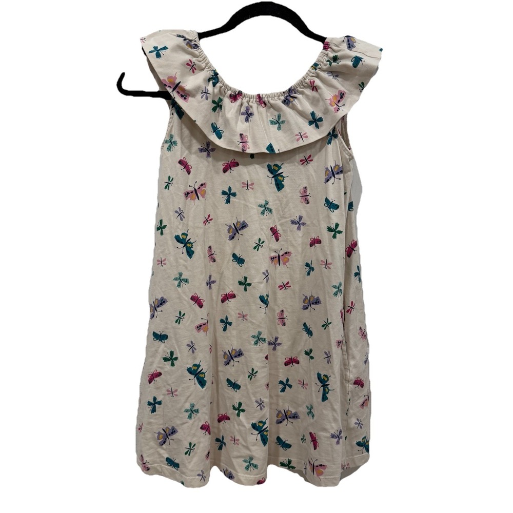 HANNA ANDERSSON RUFFLE NECK SWING CREAM DRESS BUTTERFLIES Size 8